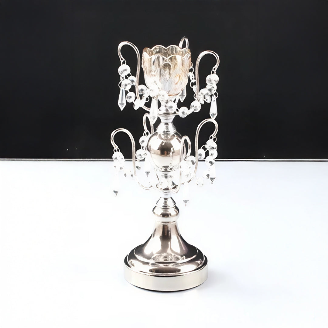 Candelabro chapado en níquel con cristal 15*15*32CM Plata