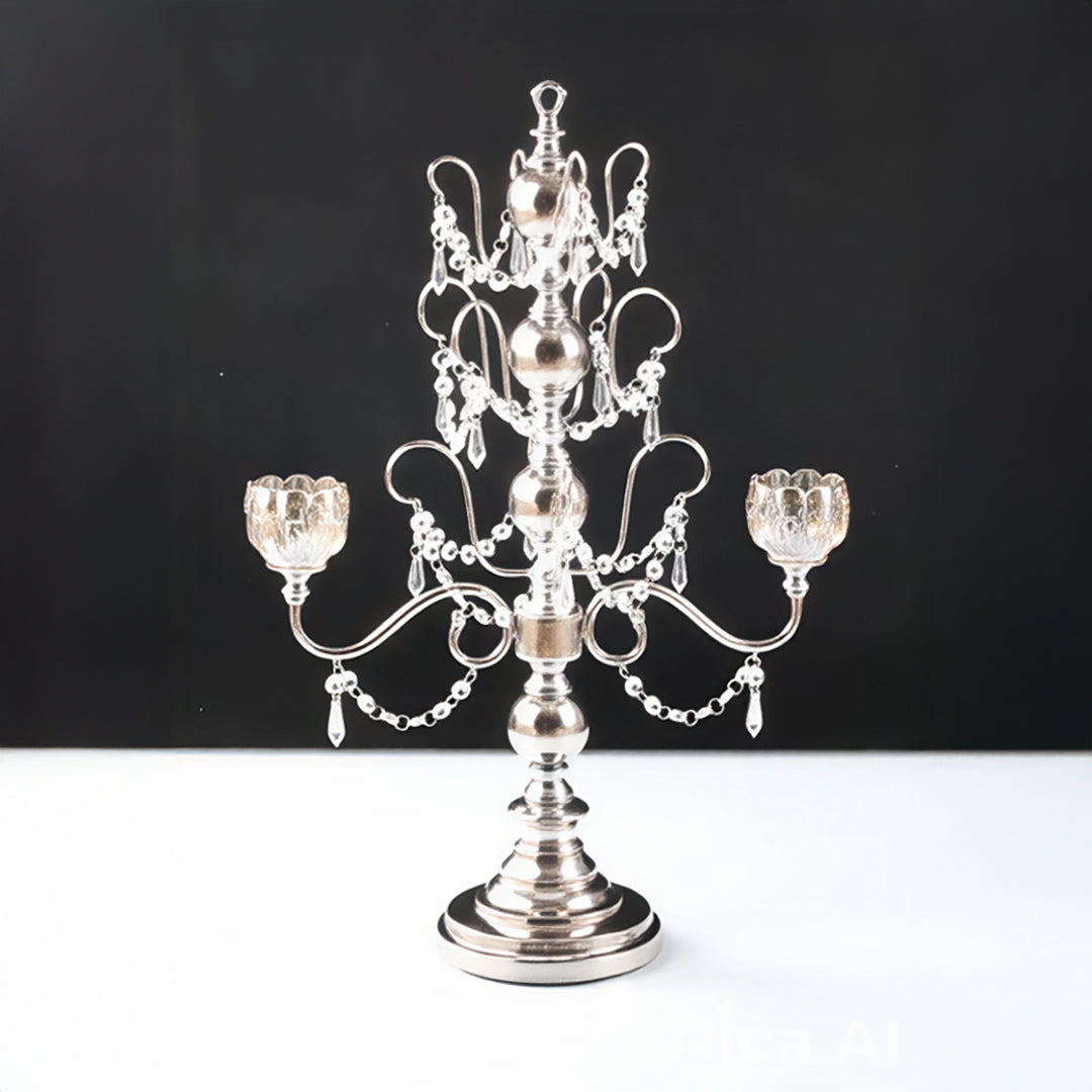 Candelabro chapado en níquel con cristal 44*22*62CM Plata