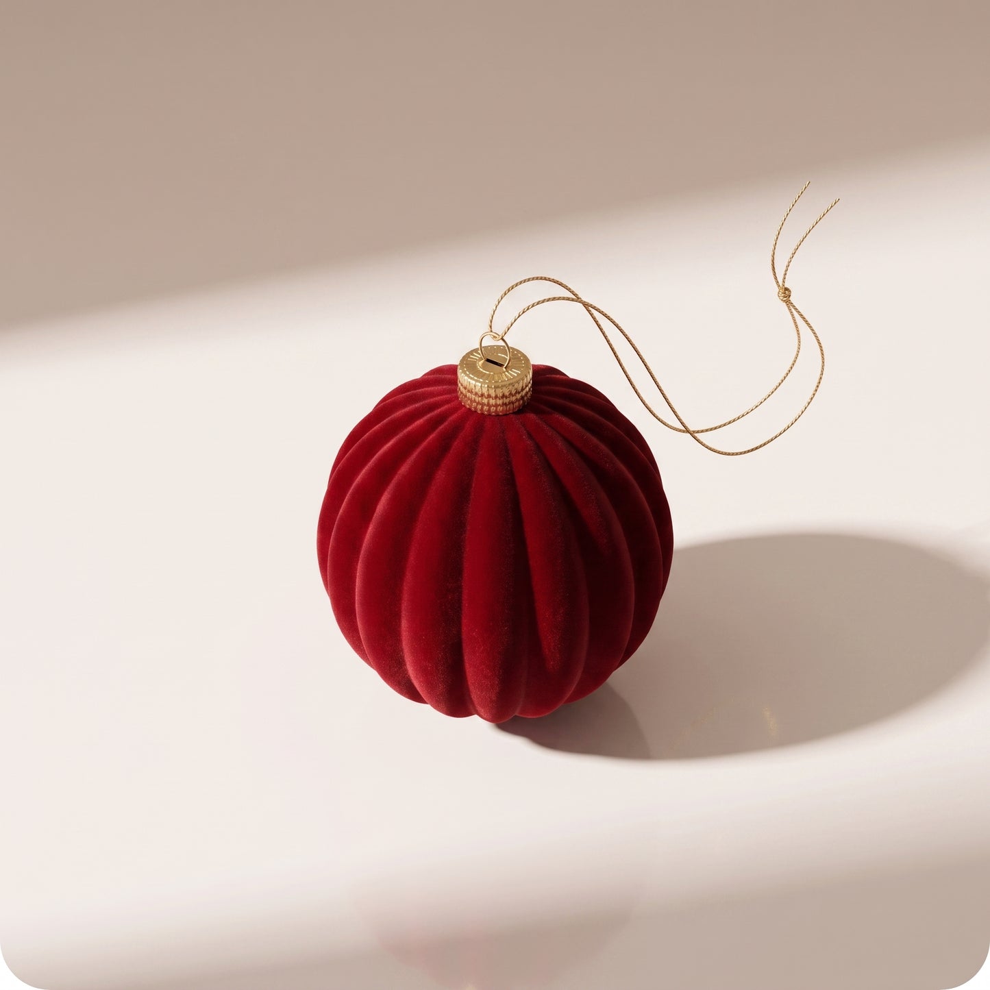 Esfera navideña de terciopelo rojo rayada
