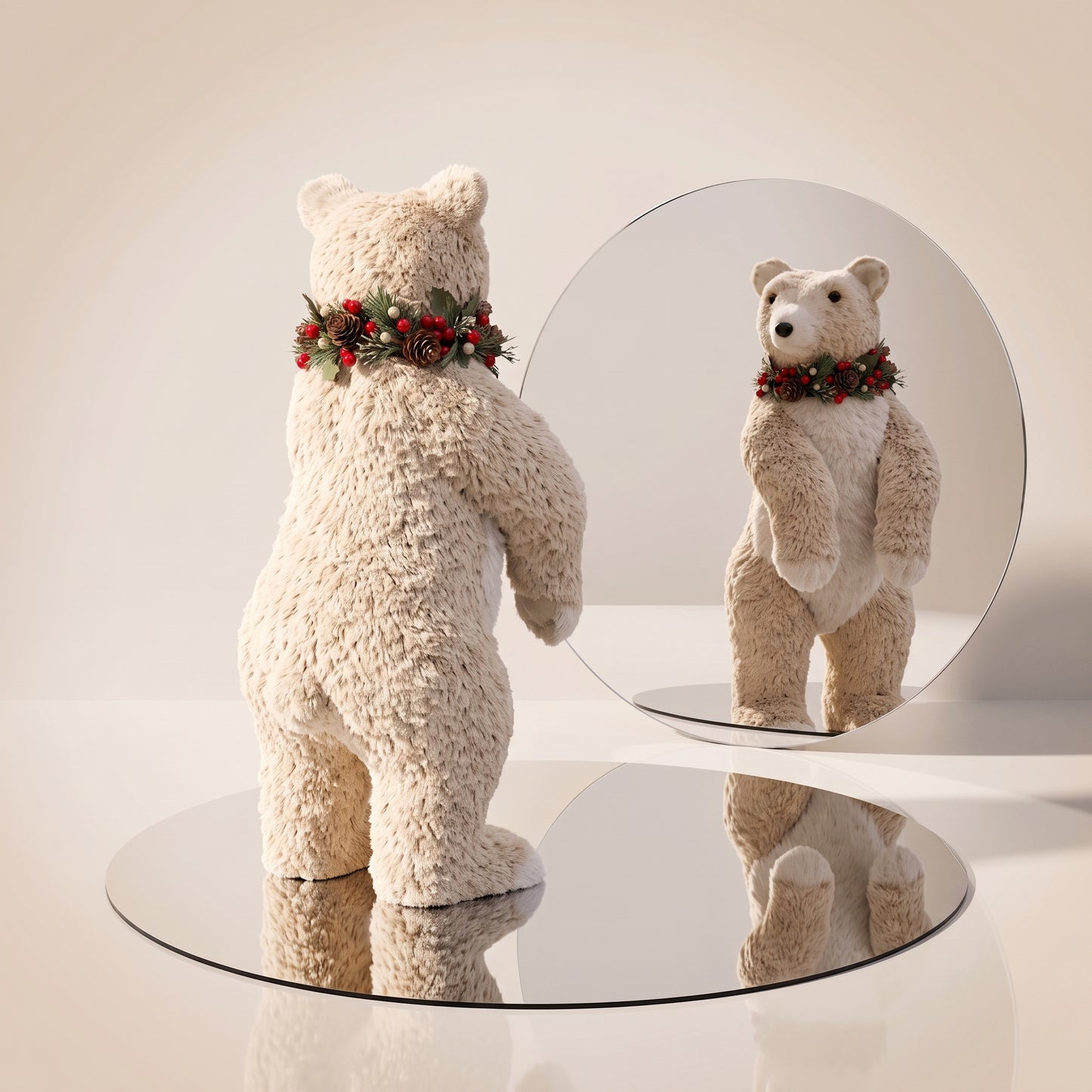 Elegante oso polar de fibra de coco con bufanda roja