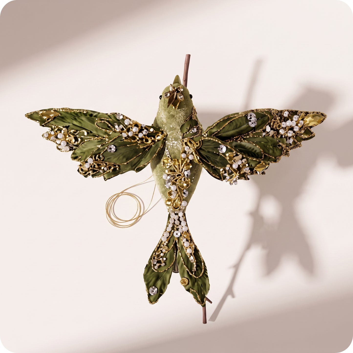 Pájaro con clip verde oliva
