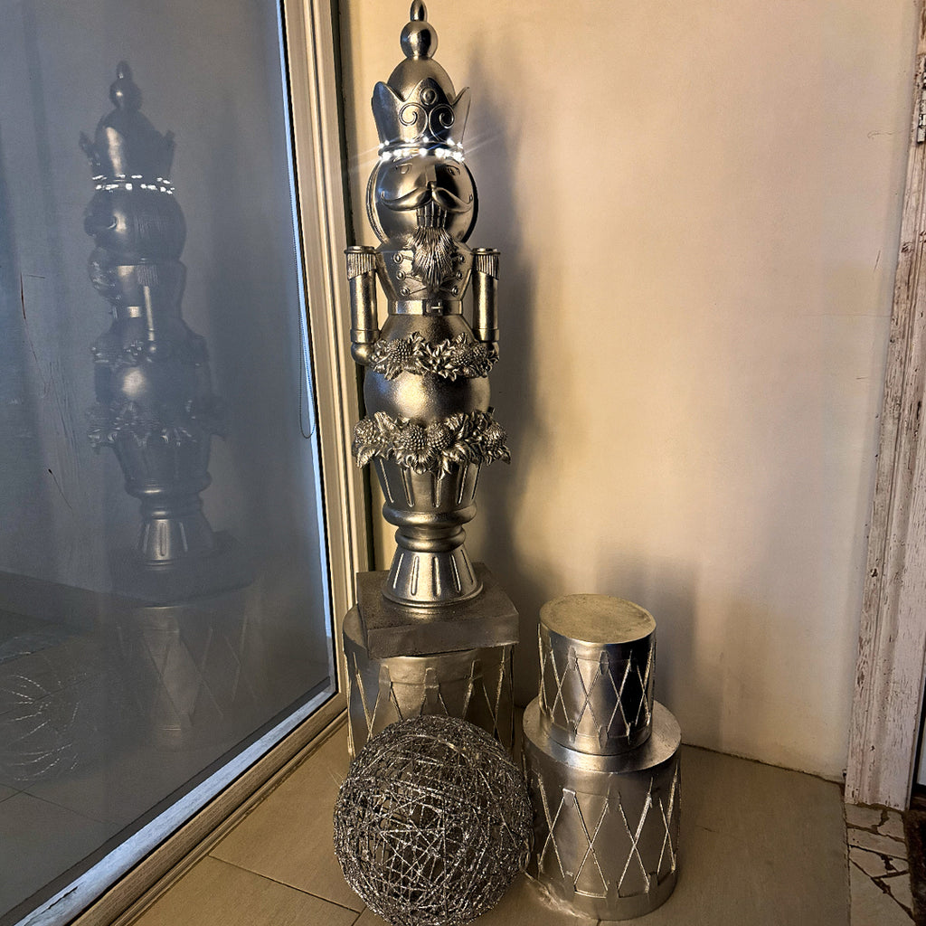 SET DE TAMBORES PLATEADOS, H25/35/45cm,Double used as stand and pots.