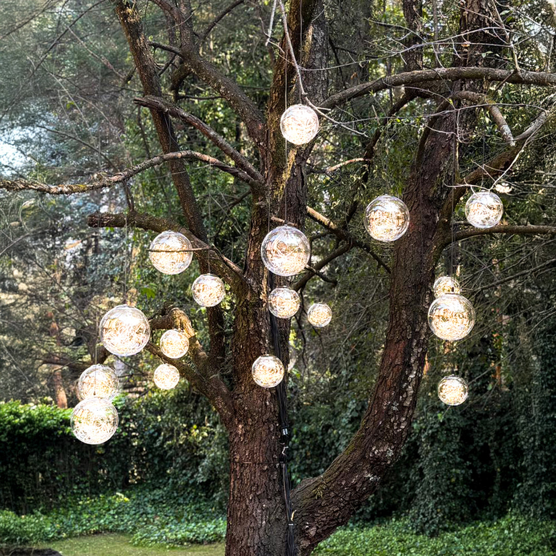 Bola de humo de 110 LED con cable de 5 metros y adaptador UL3V 25cm Transparente (smokey+ classic warm)
