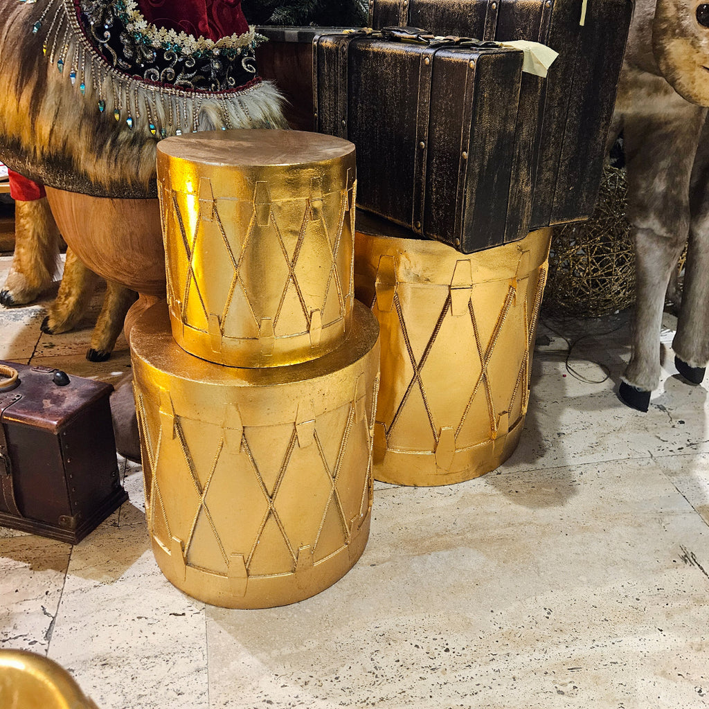 SET DE TAMBORES DORADOS, H25/35/45cm,Double used as stand and pots.