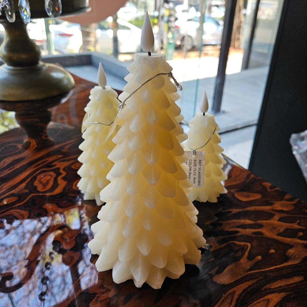 VELAS AROMATIZANTES ARBOL CON LUZ LED ON-OFF 11x20cm Beige 1U/U