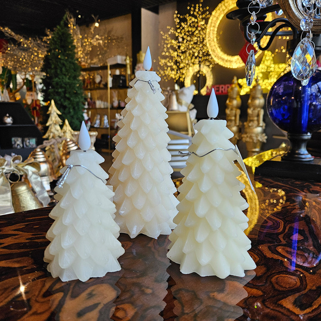 VELAS AROMATIZANTES ARBOL CON LUZ LED ON-OFF 7x12.8cm Beige