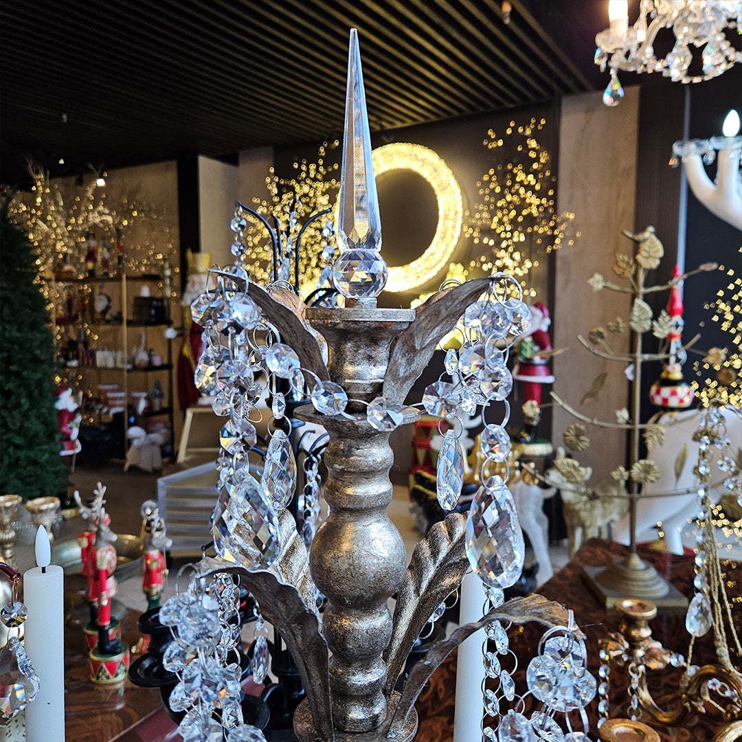 Candelabro chapado en níquel con cristal 30*30*76cm Dorado