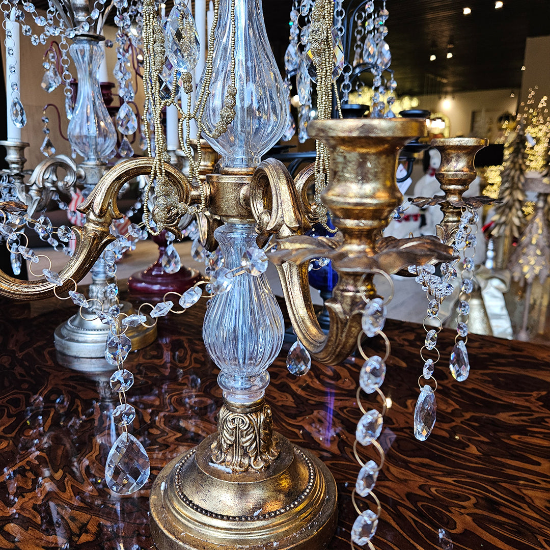 Candelabro chapado en níquel con cristal 30*30*76cm Plata