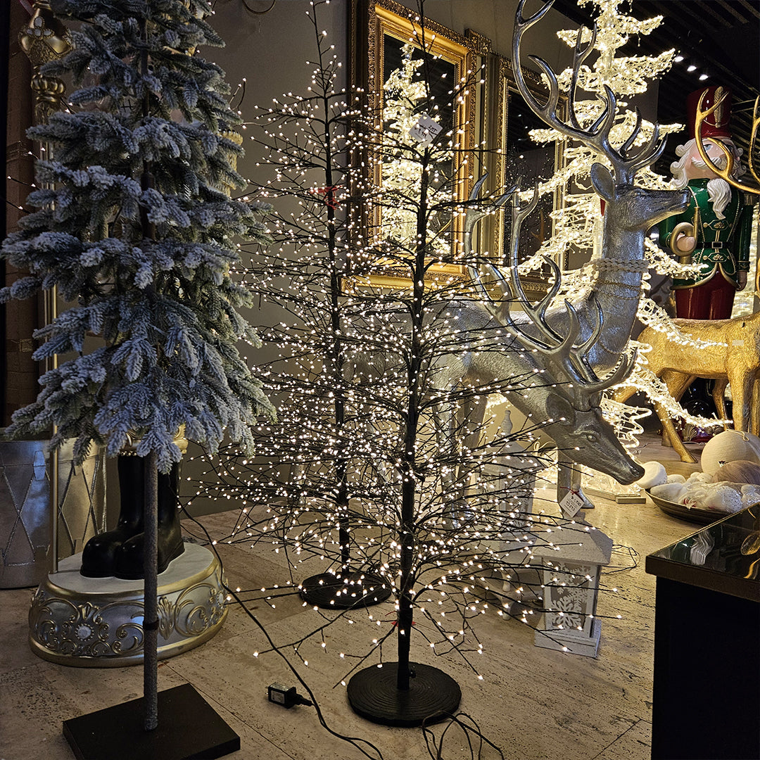 Árbol 690 luces blancas cálidas, adaptador UL IP44, base de resina, 5m cable 120cm Negro 1U/U