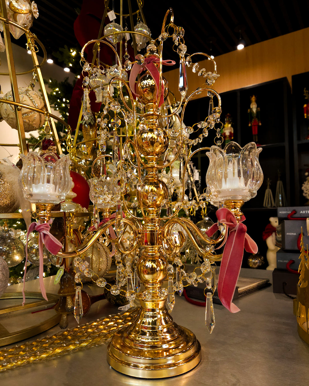 Candelabro chapado en níquel con cristal 44*22*62CM Dorado