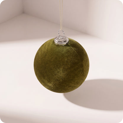 Esfera verde oliva de terciopelo liso 13 cm