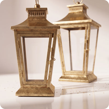 Candelabros rectangulares con cristal dorados