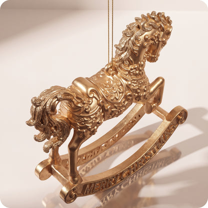 Esfera caballo mecedor dorado detallado 14 cm