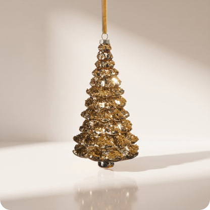 Esfera de árbol dorado con brillos de crital 18 cm