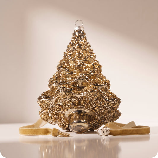 Esfera de árbol dorado con brillos de crital 18 cm