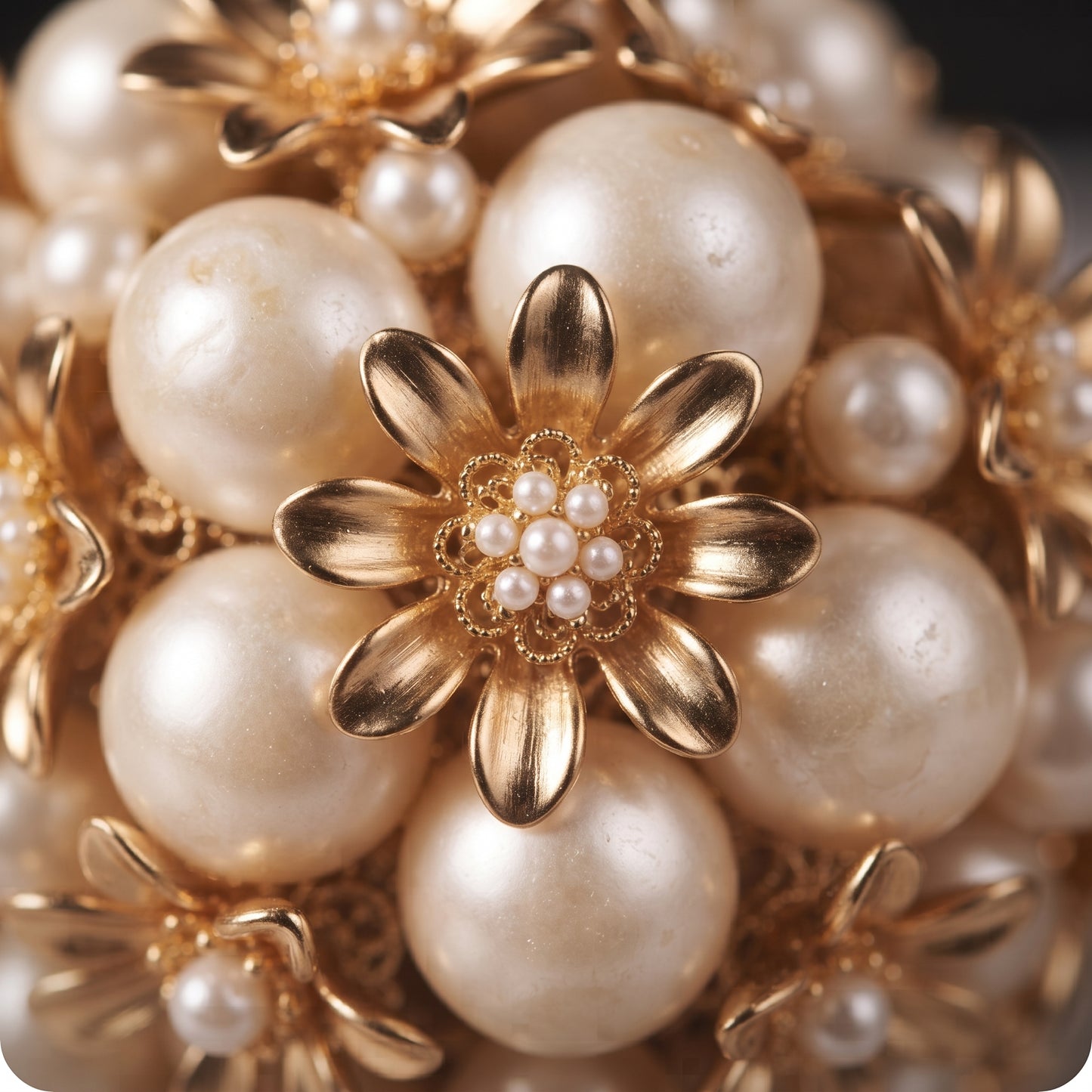 Esfera de perlas con flores doradas