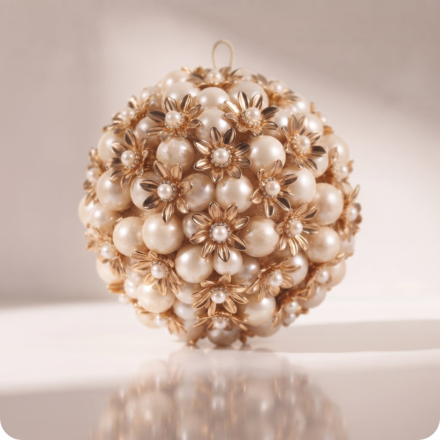Esfera de perlas con flores doradas