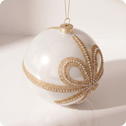 Esfera blanca con moño dorado