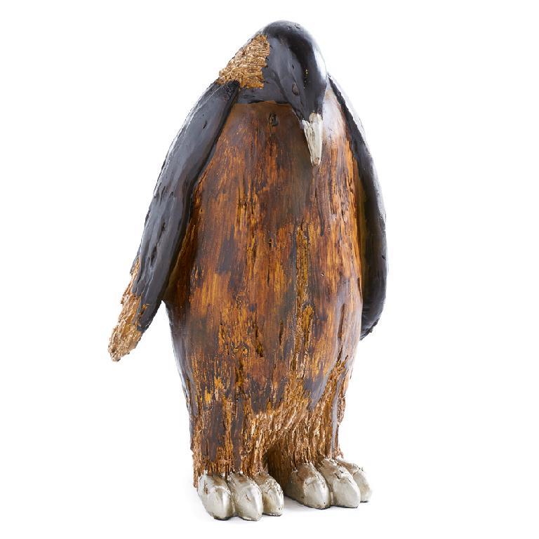 PINGÜINO DE RESINA MARRON CON CABEZA HACIA ABAJO 40 CM
