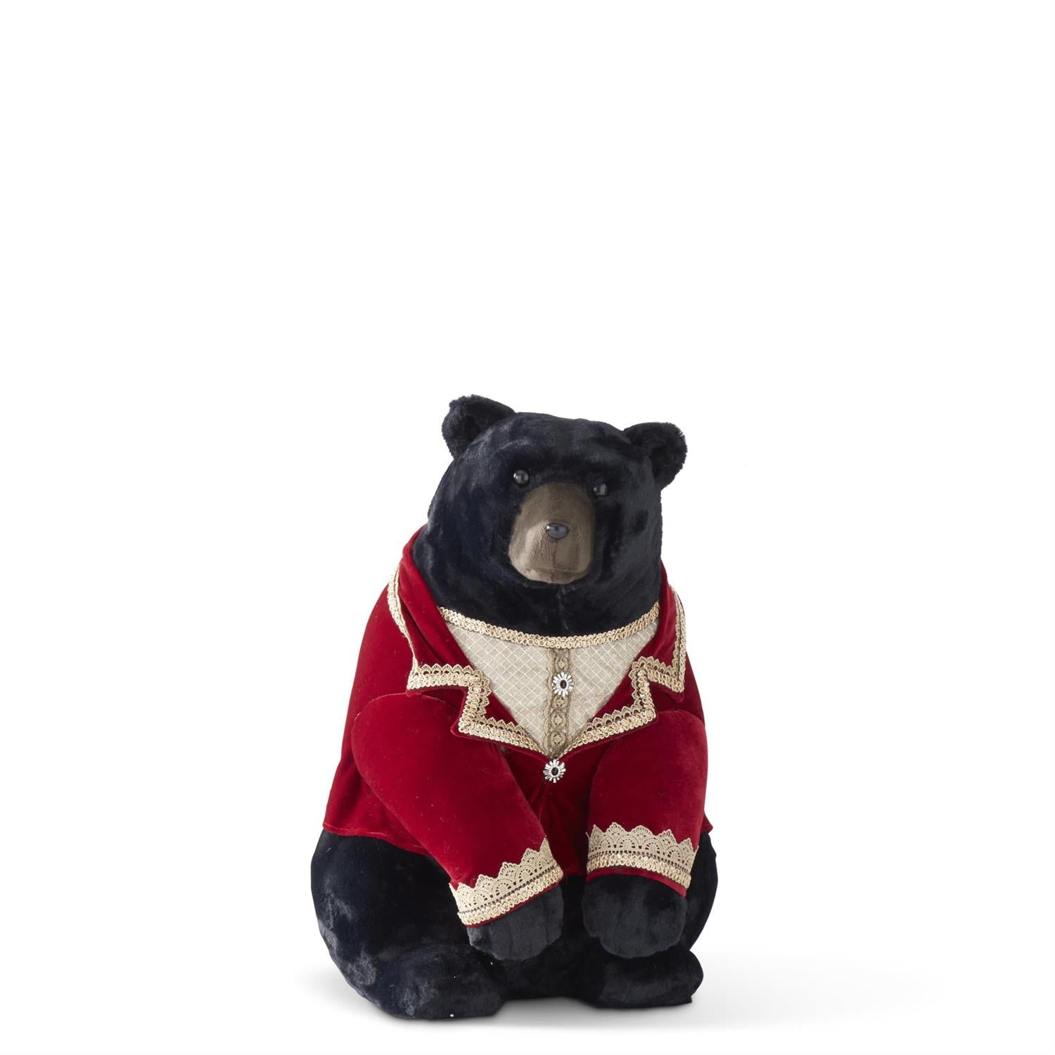 OSO SENTADO DE TERCIOPELO CON SACO ROJO DE 68 CM