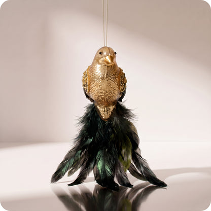 Cola de pluma de pájaro de cristal dorada