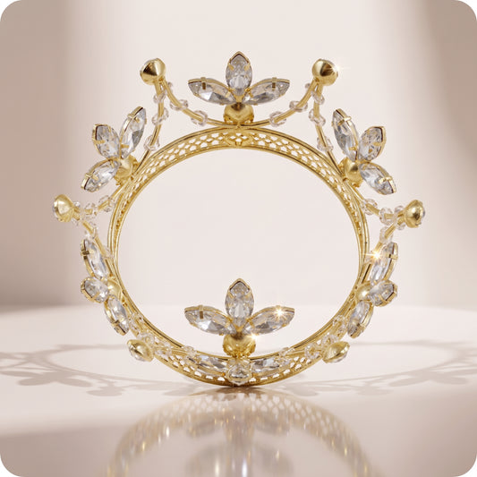 Esfera de metal tipo corona dorada con diamantes