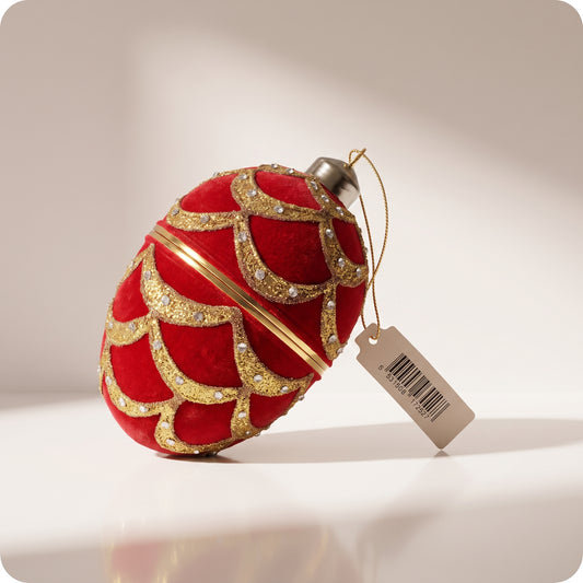 Esfera cristal de terciopelo rojo con cuentas doradas