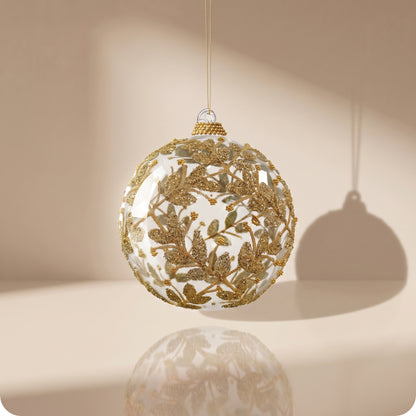 Esfera de cristal con encaje de flores de cuentas doradas transparentes