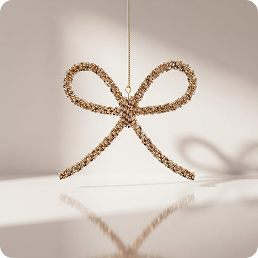 Esfera moño dorado con piedras y brillos rigido 14 cm
