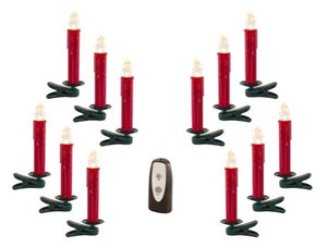 SET DE 12 VELAS DE LUZ LED ROJAS PARA ARBOL CON ADAPTADOR PILA AAA CON TIMER AUTOMATICO DE 6 HORAS CON CONTROL 16.5 CM