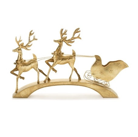 TRINEO CON RENOS DORADO DE METAL 103 X 63.5 CM ALTO