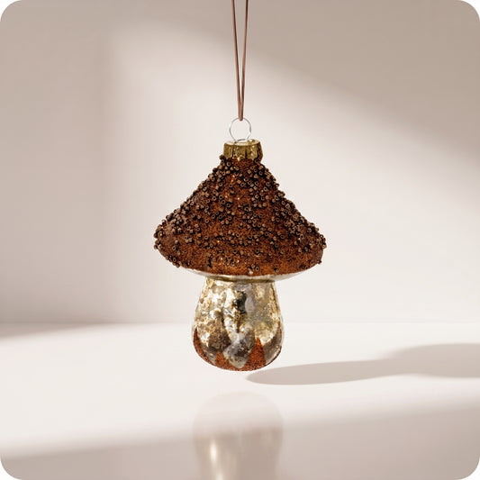 Esfera hongo de vidrio marron con piedras mini 11 cm
