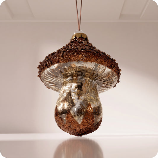 Esfera hongo de vidrio marron con piedras mini 11 cm
