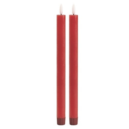 SET DE 2 VELAS ROJAS ELECTRICAS CON CERA REAL USA BATERIAS AAA 28 CM