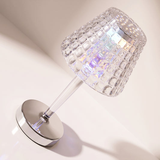 Lámpara decorativa transparente de mesa con patrones y luz rgb