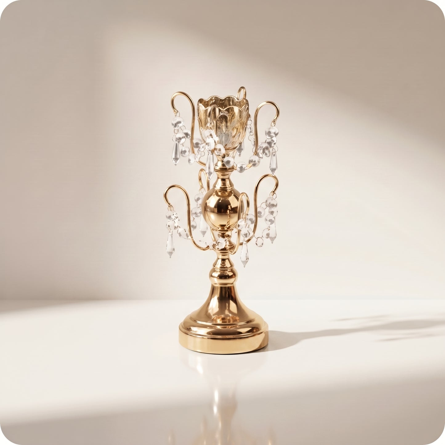 Candelabro chapado en níquel con cristal dorado pequeño