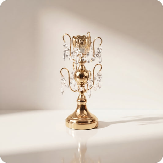 Candelabro chapado en níquel con cristal dorado pequeño