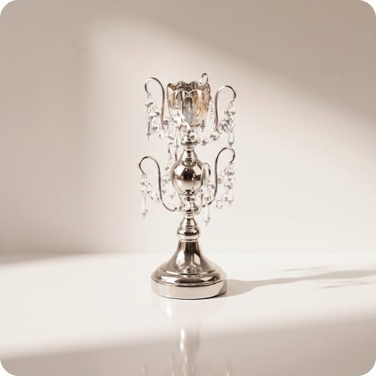 Candelabro chapado en níquel con cristal plateado pequeño