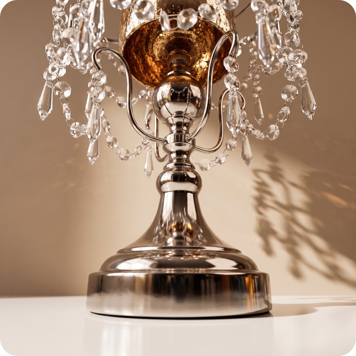 Candelabro chapado en níquel con cristal plateado pequeño