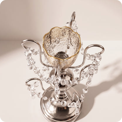 Candelabro chapado en níquel con cristal plateado pequeño