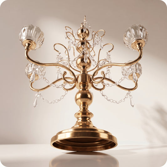 Candelabro chapado en níquel con cristal dorado largo