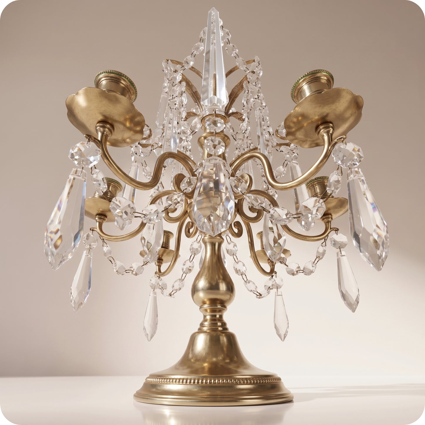 Candelabro chapado en níquel con cristal pico dorado