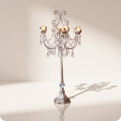 Candelabro chapado en níquel con cristal y diamantes plateado ch