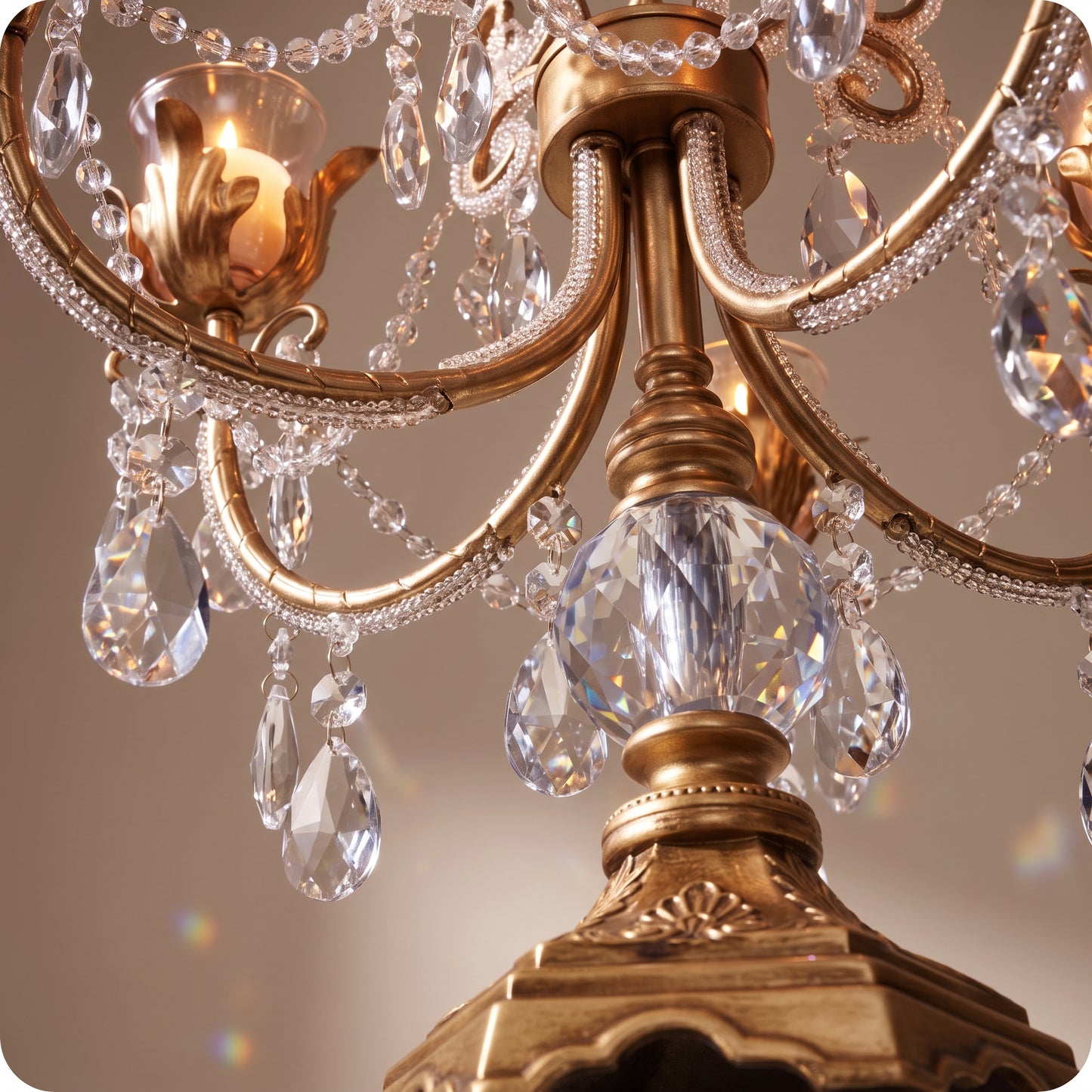 Candelabro chapado en níquel con cristal y diamantes dorado g