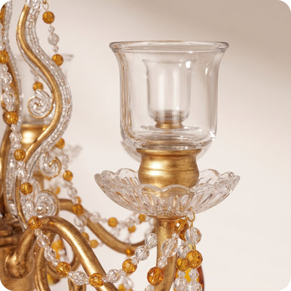 Candelabro chapado en níquel con cuentas amarillas de cristal dorado