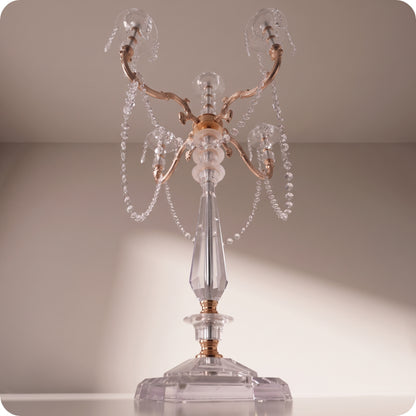 Candelabro chapado en níquel de cristal y porta velas altas dorado