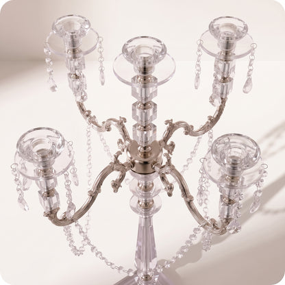 Candelabro chapado en níquel de cristal y porta velas altas plateado