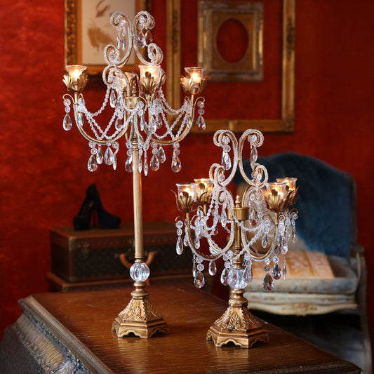 Candelabro chapado en níquel con cristal 33*33*96cm Plata