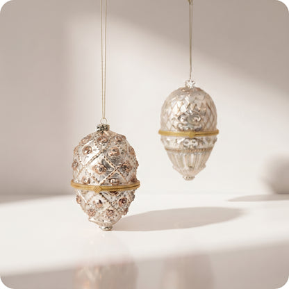 Set de 2 esferas champagne con cobre y dorado, tipo huevo abierto