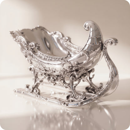 Trineo plateado ornamentado de metal